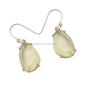 Fancy Lemon Designer Solid 925 <b>Sterling</b> <b>Silver</b> Hook Dangle <b>Earrings</b> with Diamond Classic Style for Wedding Party or Gift - Product Image 1