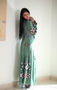 Mujeres árabes trajes tradicionales ucranianos para mujeres bordado hecho a mano en algodón verde Buho vestidos largos - Product Image 4