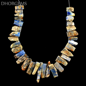 Perles brutes de cyanite bleue naturelle de haute qualité, 12-14 pouces, certifiées GIA, longs brins pour la fabrication de bijoux en gros - Product Image 4