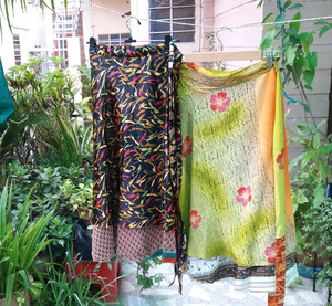 Ethnic Double Layer Reversible Sarong Sari Magic Wrap Skirt - Product Image 1