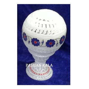 Portavelas redondo con incrustaciones de mármol hecho a mano de mejor diseñador indio y diseño único para decoración de Hotel - Product Image 1