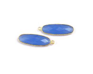 Fait à la main or argent plaqué à facettes bleu calcédoine pierre précieuse simple caution lunette connecteur forme ovale laiton/argent Sterling métal - Product Image 6