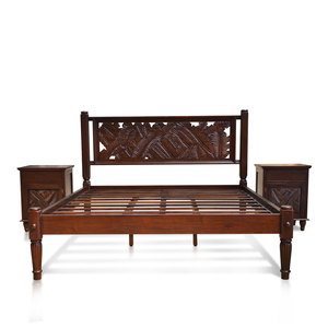 แพลตฟอร์มเตียงใบตองแกะสลักการออกแบบไม้มะฮอกกานีไม้เนื้อแข็ง - Product Image 2