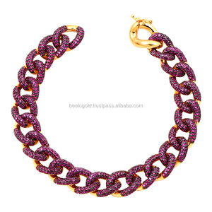 Pulsera de cadena de piedra de varios colores Gourmet de Plata de Ley 925K - Product Image 2
