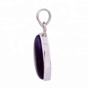 Colgante de Plata de Ley 925 con piedras preciosas de ágata de encaje azul de forma ovalada con ajuste de bisel plateado Colgante de moda para mujer. - Product Image 2