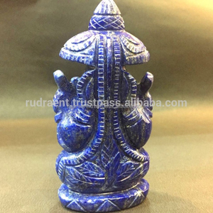 รูปปั้นพระพิฆเนศขนาดเล็กทำจากพลอยลาพิส ลาซูลี งานฝีมือ รูปปั้นเทพฮินดู ผลิตในอินเดีย - Product Image 5