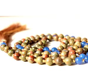 Collier Mala en Jaspe Unakite Fait Main avec 108 Perles, Bijoux Spirituels Hindous à la Mode avec Pierres Précieuses Nouées - Product Image 4