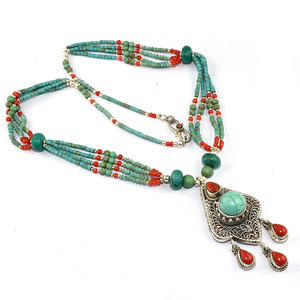 สวย Pear_Round_Beads รูปร่าง Coral_Turquoise 925เงินสเตอร์ลิงสร้อยคอเครื่องประดับเงินพลอยเครื่องประดับเงิน - Product Image 5