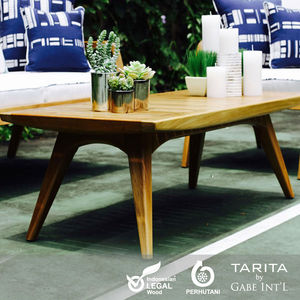 Mesa de Centro Plegable de Madera de Teca Maciza, Estilo Vintage Contemporáneo con Tablero de Listones para Uso en Exteriores - Product Image 1