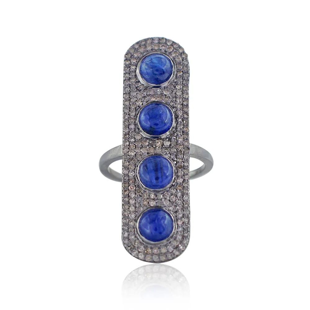 Bezel Blue Sapphire Long Knuckle Victorian Ring