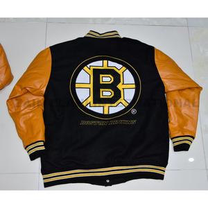 Logotipo personalizado de béisbol mangas de cuero bordado de algodón negro pareja de béisbol de la Universidad de los hombres chaqueta de Letterman chaqueta negra - Product Image 3