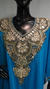 Abaya — caftan marocain, embellir, fait à la main, bleu marine, 2015 - Product Image 3