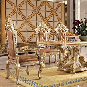 Europeo de madera maciza mesa de comedor y silla combinación 6 personas Casa de comedor mesa de comedor rectangular mármol superficie comedor - Product Image 2