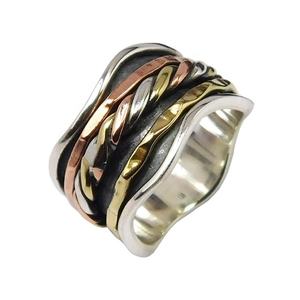 Two Tone 925 Sterling <b>Silver</b> Brass Copper Spinner <b>Ring</b> 925 Solid Handmade <b>Silver</b> <b>Eternity</b> Vermeil <b>Rings</b> Jewelry - Product Image 1