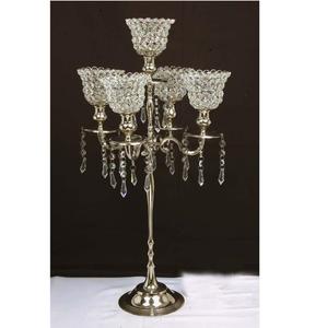 Handmade Silver Tall Wedding <b>Candelabra</b> Made of Metal and Aluminium with Crystal Votive for Candle Usage Canadabra Collection - Product Image 1
