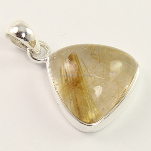 Natural <b>RUTILATED</b> <b>QUARTZ</b> 15*15mm Fancy Shape Cabochon Gemstone 925 Sterling Silver Pendant Exporter Handmade Pendant for Her - Product Image 1