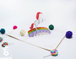 Colorido Arco Iris Unicornio Tarjeta de cumpleaños Artesanía vietnamita venta al por mayor precio barato Tarjeta emergente artesanía - Product Image 2