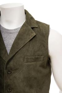 Men's Olive Genuine Cow Suede Waistcoat / Leather Waistcoat - Product Image 3