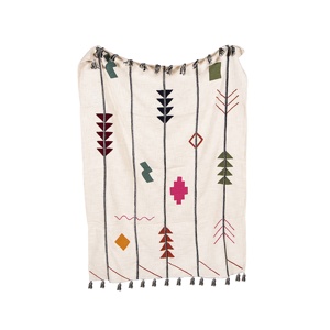 Couverture européenne en coton blanc, brodée à la main, cache Pom-pom, multicolore, style bohème, vente en gros - Product Image 5