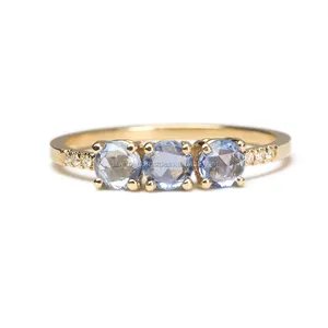Anillo de boda único de diamante pavé de piedras preciosas de zafiro azul auténtico, en oro amarillo sólido de 14K, venta al por mayor
