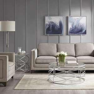 Table basse ronde en métal argenté et métallique, meuble de salon, offre spéciale - Product Image 4