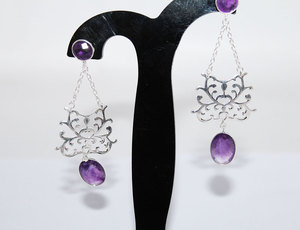 AAA + belle pierre précieuse d'améthyste 925 boucles d'oreilles en argent sterling massif bijoux de mode pour les grossistes - Product Image 5