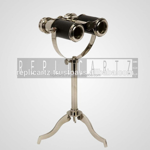 <b>Antique</b> Brass Tabletop Binoculars on Stand Nautical Marine Telescope Style Leather Binocular Stand Vintage Home and Office Decor - Product Image 3