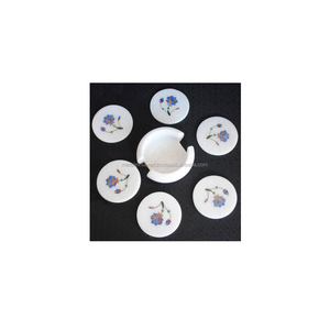 Beautiful White Marble Inlay Tea <b>Coaster</b> <b>Set</b> - Product Image 1