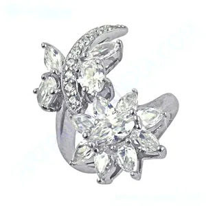 Flower With Butterfly Style CZ Ring Cubic Zirconia Rings 925 Silver Ring