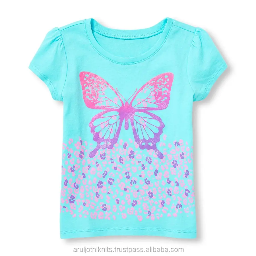 शिशु और बच्चा लड़कियों दमकते तितली टी शर्ट कश आस्तीन बच्चों में सबसे ऊपर 100% कंघी के साथ नरम कपास जर्सी छोटे बच्चे पोशाक