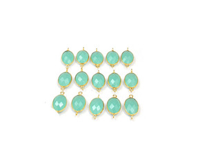 Aqua Calcedony Gemstone Findings Bijouterie en plaqué or Charm Faceted Bezel Birthstone Boho Connector Link - Product Image 3
