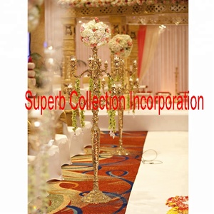 Handmade Nine Arms <b>Candelabra</b> <b>Gold</b> Mosaic Design Christmas Wedding Use Made in India Metal Material - Product Image 1