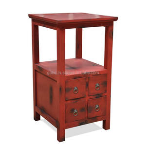 Mesitas de Noche de Estilo Vintage con 4 Cajones, Madera de Caoba Maciza, Acabado Pintado Antiguo - Product Image 5