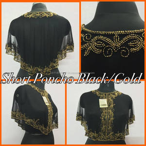 Party 2025 New Ultimate Collection Heavy Beads and Sequence Work Poncho <strong>Gold</strong> Silver Work Button Net Embellished Poncho <strong>Cape</strong>