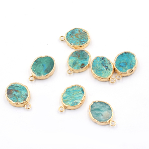 Chrysocolla de 15 a 17 mm con Argolla, Forma Ovalada, Chapado en Oro, para la Fabricación de Joyas - Product Image 1