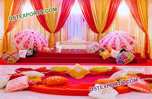 Punjabi musulmán satén Mehndi Sangeet decoraciones de escenario boda india Mehandi Sangeet decoraciones tendencia Mehendi decoración de escenario Reino Unido - Product Image 3