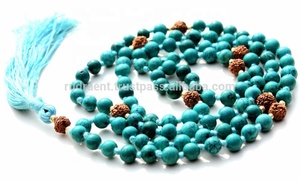 สร้อยคอหินสีเทอร์ควอยซ์ลูกปัดมาลาแบบยาวมีพู่ห้อย - Product Image 2