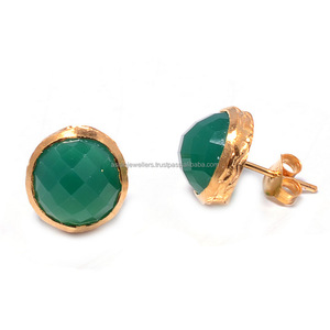 925 Sterling silver Green <b>Onyx</b> Gemstone Vermeil Beautiful drop <b>Earrings</b> - Product Image 1