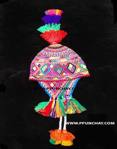 Chullo-gorro largo con orejera tejida, colores brillantes, étnico, phunchay, Peru