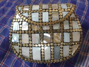 Vintage Decorative Brass and Copper Clutch <b>Bag</b> Stone Patterned Evening Purse with Veet Interior <b>for</b> <b>Weddings</b> - Product Image 5