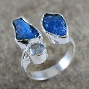 925แหวนเงินหยาบ Apatite,สีฟ้าบุษราคัมแหวนพลอยขายส่งแฟชั่นเครื่องประดับเงิน - Product Image 1