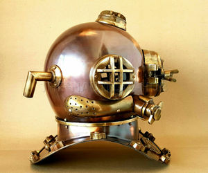 หมวกดำน้ำโบราณทองเหลืองสวยงาม ของกองทัพเรือสหรัฐฯ รุ่น Mark V ขนาดเต็มสำหรับดำน้ำลึก ขนาด 18 นิ้ว ของขวัญโบราณ - Product Image 2