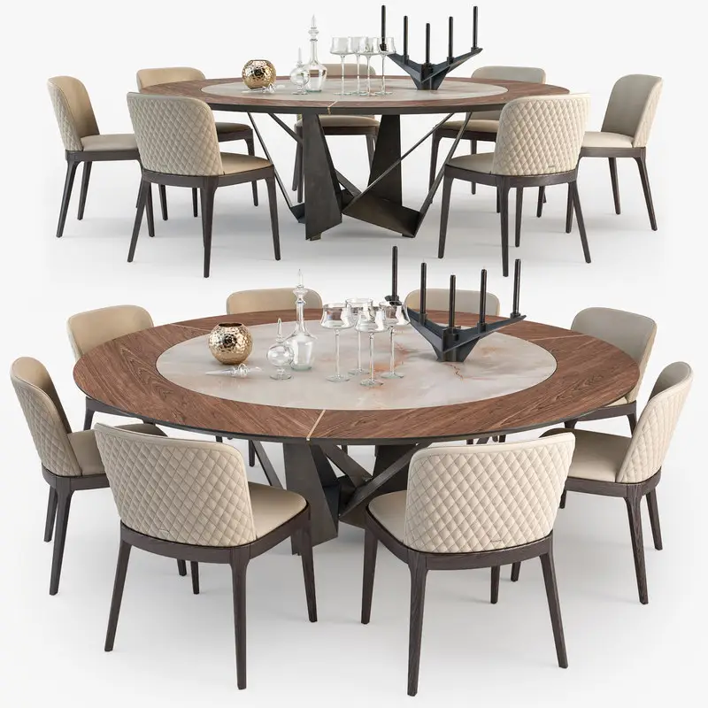 Luxe 12-zits Ronde Marmeren Tafel Eettafel Set