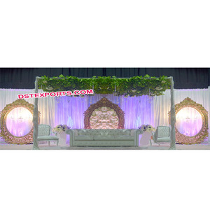 กรอบพื้นหลังเวทีแต่งงานทำจากใยทรงรีพร้อมแผ่นกลมสีทองสำหรับตกแต่งแบบแมนเด็บ - Product Image 1