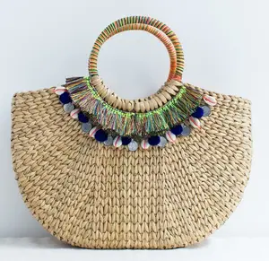 Handmade Vintage tote bag Natural Bali Straw Beach Bag for Women By 1001 Craft Villages