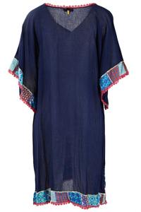 Robe Tunique Bohème Été Frais à Broderie Florale, Coupe Trapèze, Bleu Vibrant, Cache-Maillot de Bain, Décoration Dentelle, Col en V, Coupe Décontractée, Plage et Soleil - Product Image 5