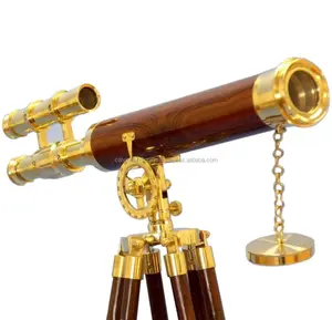 手工航海实心黄铜皮革缝合望远镜，带落地架鸟黑客大手杖CHTEL6029