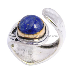 Venta al por mayor de joyería de plata de ley 925 sólida hermoso anillo de lapislázuli con diamantes y perlas Eternity Vermeil Rings - Product Image 2