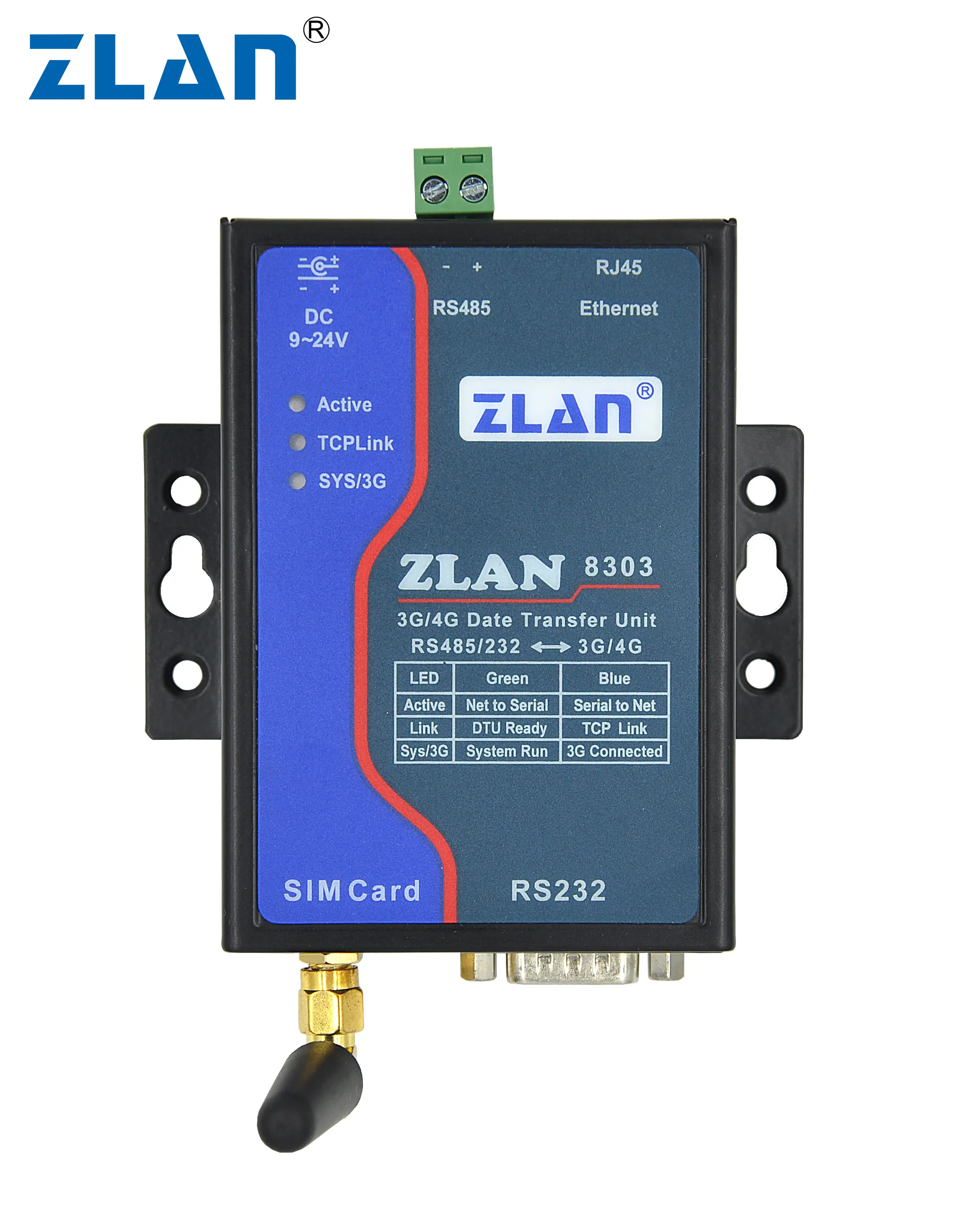 ZLAN8303 2G 3G DTU सीरियल पोर्ट RS232 RS485 दूरसंचार 2G/3G GPRS ईथरनेट RJ45 जीएसएम मॉडम