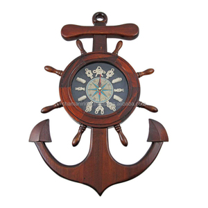 Horloge murale de marin en bois, style nautique, ancre de roue, nœud - Product Image 1